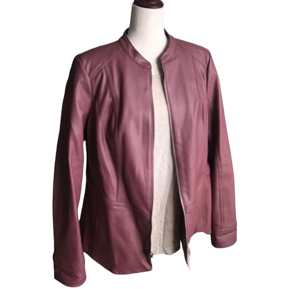 Faux Leather Jacket Size Medium Mauve Denim & Co. Rose Brown Full Zip Pockets - Picture 10 of 10